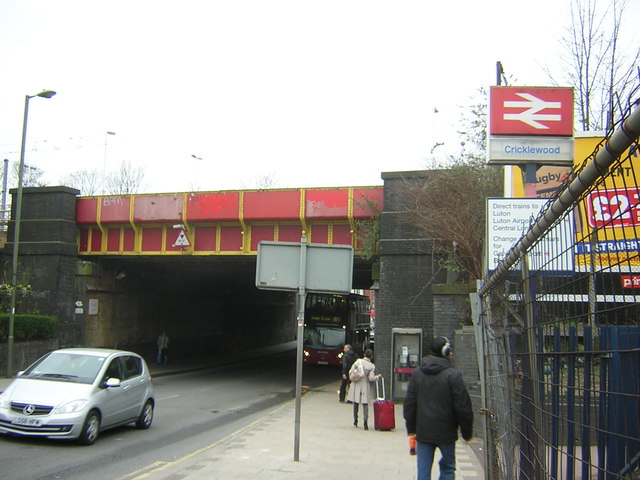 Railway bridge and station entrance, Cricklewood Lane