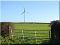 Lone wind turbine in farm field