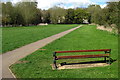 Bench by the riverside path