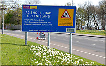 J3683 : Road construction contract sign, Whiteabbey/Jordanstown (2013) by Albert Bridge