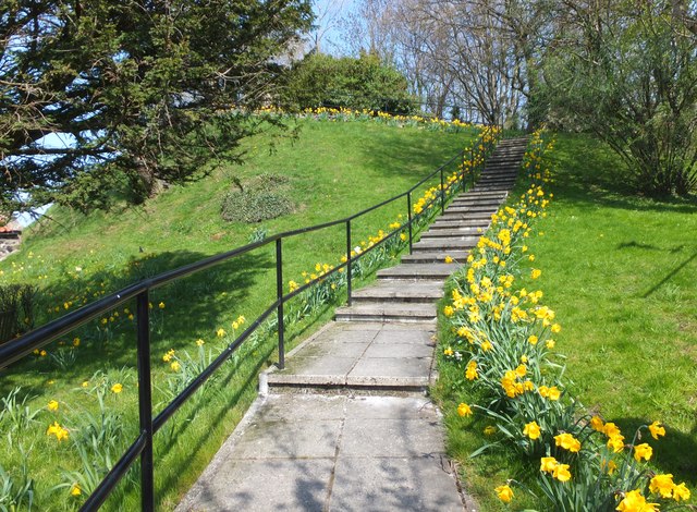 Steps to the war memorial on Tower Hill, Wooler
