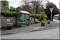 Ornamented bus stop at Chewton Mendip