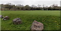 Boulders at the edge of a football pitch near Gelligaer