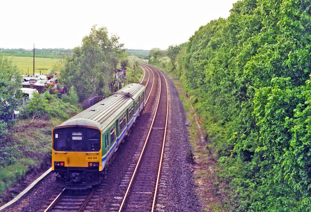 Site of Elmesthorpe station with train, 1995