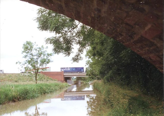 The A14 crosses the Leicester Line of the Grand Union Canal