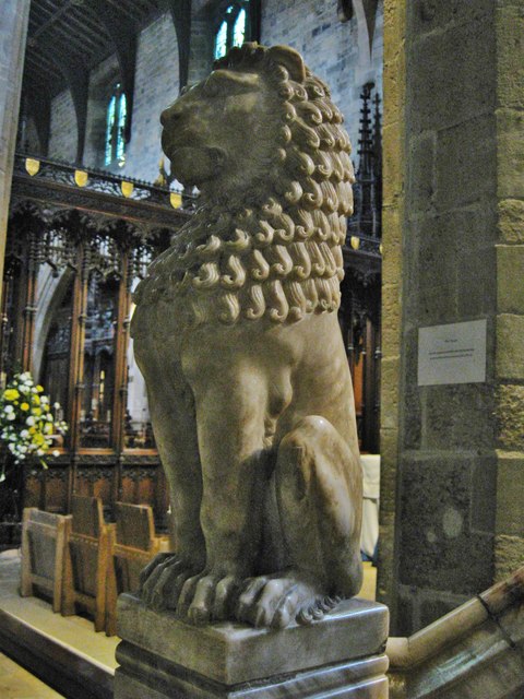 Carved alabaster lion on the pulpit, St Nicholas Cathedral, Newcastle upon Tyne