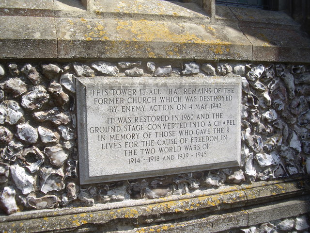 Plaque on the church tower of St John's, Meads