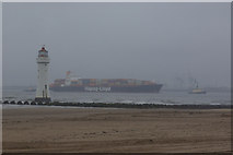 SJ3094 : New Brighton Beach and Perch Rock Lighthouse by Stephen McKay