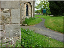 SD3676 : Bench mark, Church of St John the Baptist, Flookburgh by Karl and Ali