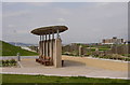 Sheltered seating on Aberavon seafront