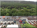 Glandwr Street houses and a wooded backdrop, Abertillery