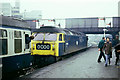 The locomotive arrives for a Merrymaker Mystery Tour, 1976