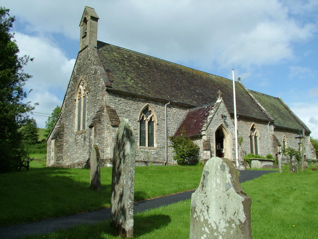 St. Mary's Church entrance, South face and graveyard, Llanfair Waterdine