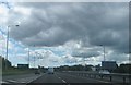 The A66 crossing the River Tees on the deck of the Surtees Bridge