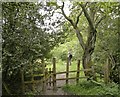 Narrow gate on path beside Combs Reservoir