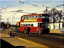 SU6874 : Reading trolleybus at Norcot Road - Oxford Road junction by Richard Green