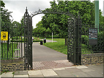 TQ3176 : Gates, eastern entrance to Myatt's Fields Park by Robin Stott