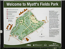 TQ3176 : Myatt's Fields Park welcome sign by Robin Stott