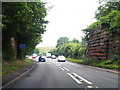 A449 passes between former railway bridge piers