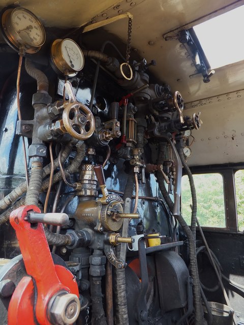 Controls in the cab of a Stanier Black 5 4-6-0 locomotive