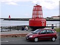 NZ3668 : Ornamental Buoy & South Groyne from Clifford Street, North Shields by Andrew Curtis