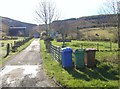 NX0875 : Wheelie bins at the entrance to Dupin Farm by Ann Cook