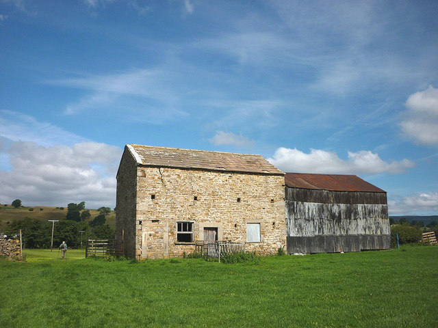 Stone barn with corrugated iron extension, West Burton