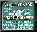 V and J Quelch and Son General Blacksmith sign