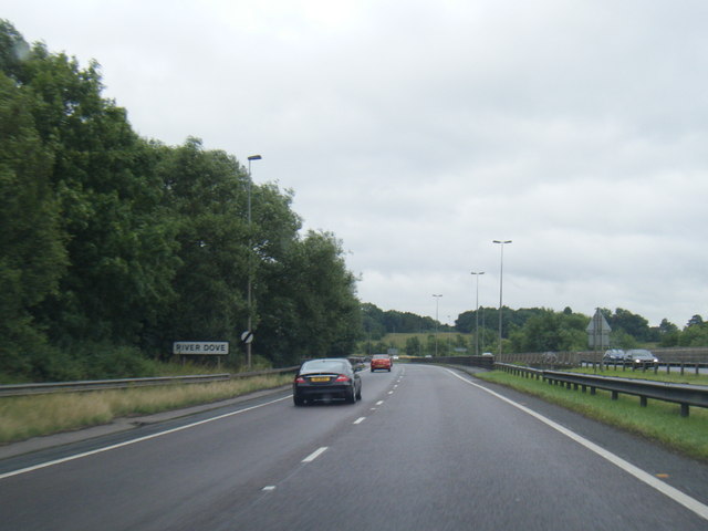 A50 eastbound nears River Dove bridge