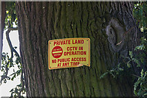 TQ2997 : Notice on Farmland, Trent Park, Cockfosters, Hertfordshire by Christine Matthews