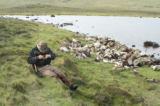 Preparing to fish on the Loch of Winyadepla, Fetlar