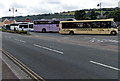SO0428 : Coaches and buses in Brecon bus station by Jaggery