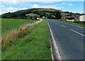 A483 skirts the western edge of Llanddewi Ystradenni, Powys