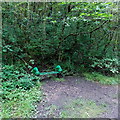 Green bench alongside a riverside track, Tylorstown