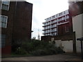 View of a small construction crane from Thames Street