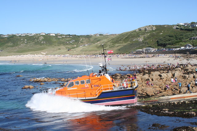 Demonstration launching of Sennen Cove lifeboat