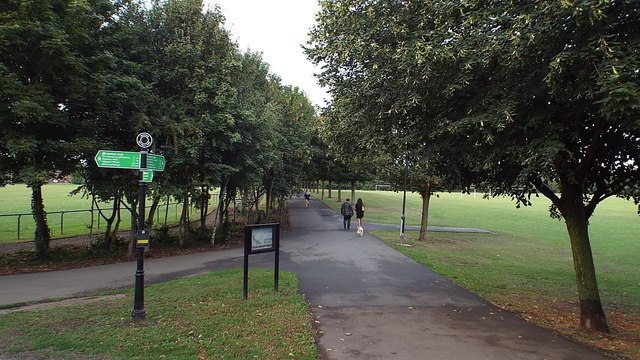 Path across playing fields near Beckton