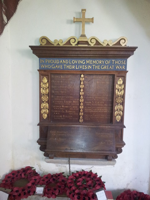 War memorial inside St Margaret's church, Sotterley