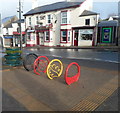 SO6514 : Colourful cycle racks in High Street Cinderford by Jaggery