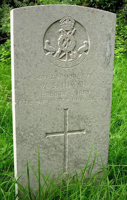Headstone of Private W S Dixon, Labour Corps, St John the Evangelist Church, Woodland