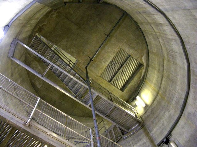 Looking up inside the main tower at Roadford Dam