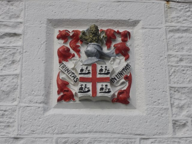 Trinity House coat of arms on lighthouse at Blackrocks Point, Bamburgh