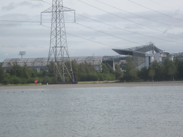 Falkirk Stadium across Lagoon in Helix Park