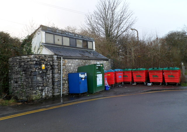 Recycling area near Cowbridge Livestock Market