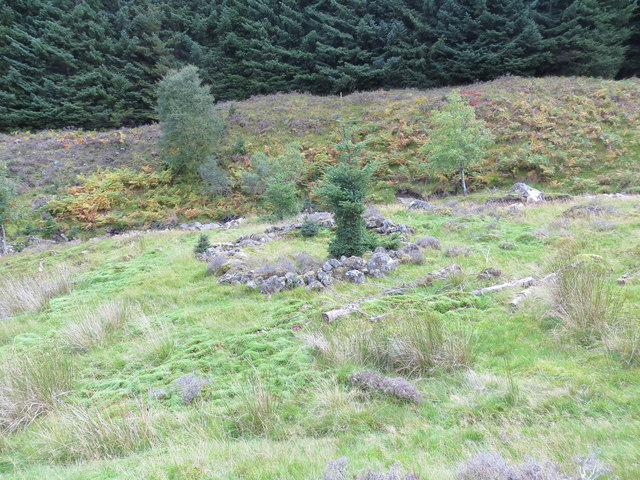 Remains of a shieling on the banks of the burn in Rannoch Forest