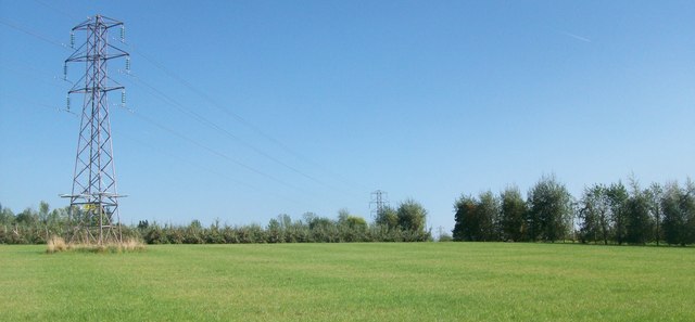 Pylons across the orchard