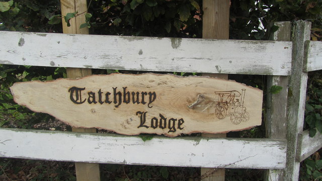 Tatchbury Lodge sign with the engraved steam roller