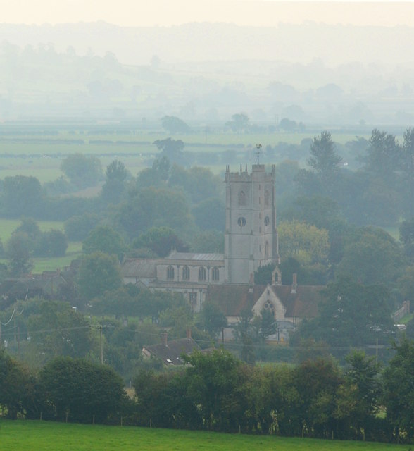 Schoolhouse and Church in the morning mist, Queen Camel, Somerset