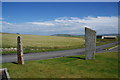 Standing stones by the entrance to Orkney Brewery