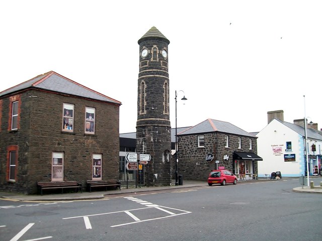The clock tower at The Diamond, Bushmills